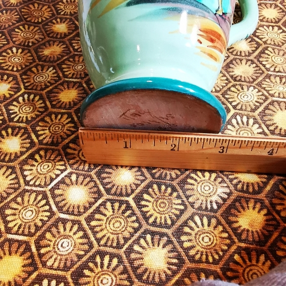 Vintage Hand Painted Green Italian Pottery Pitcher - Picture 9 of 14